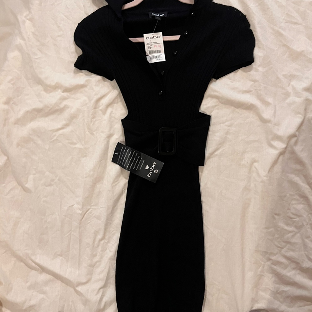 bebe New with Tags Stretchy Polo Black Dress, Size S